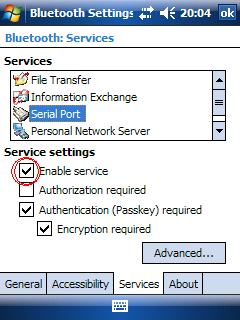 Widcomm Service configuration